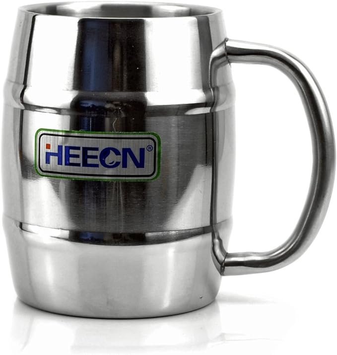 HEECN® Jarra Cerveza Acero Inoxidable - Taza acero camping - Taza Metalica - Cerveza Fria - Doble Pared Vaso Termico - 40cl HESS-003